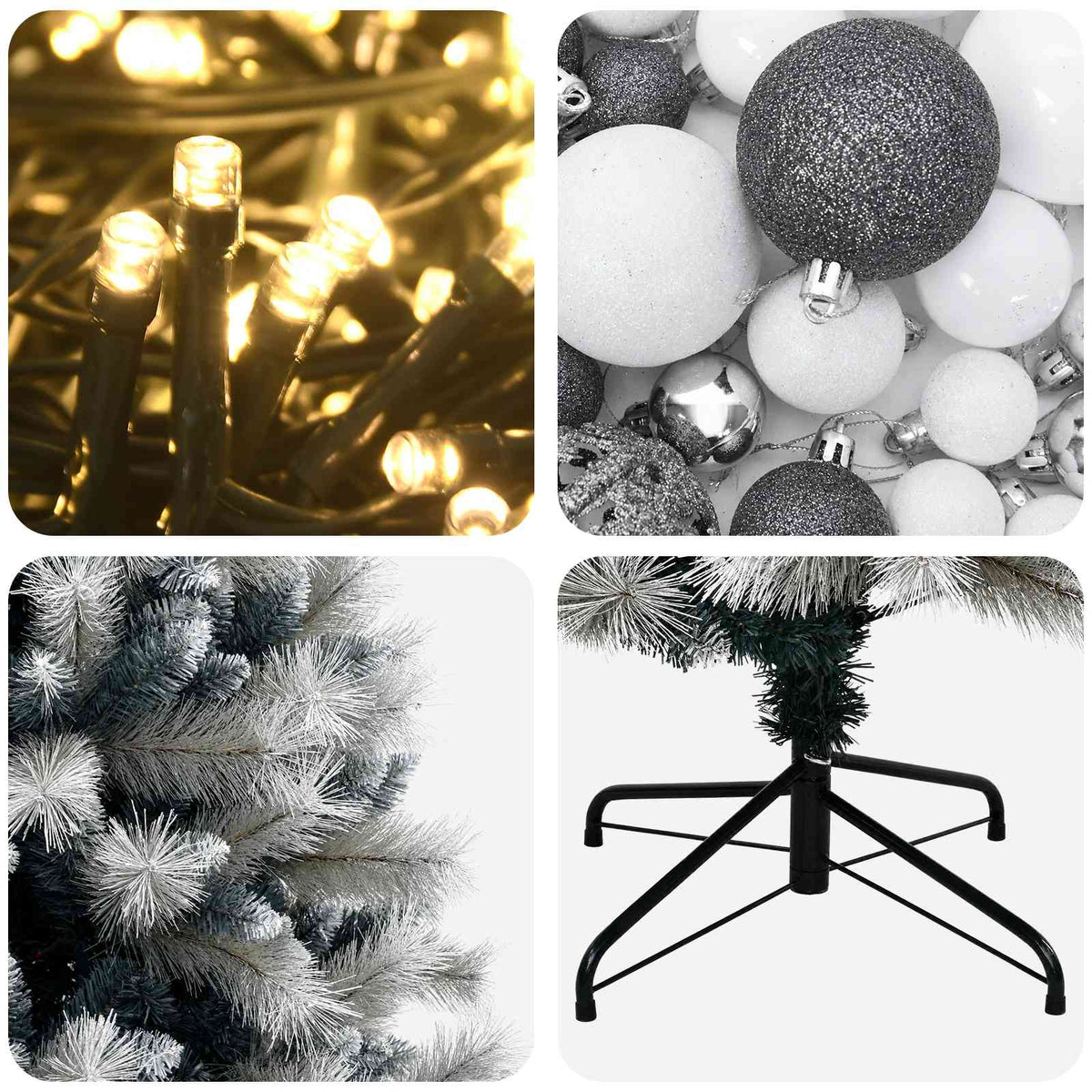 vidaXL Artificial Hinged Christmas Tree with Baubles 210 cm 300 LEDs