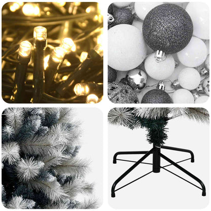 vidaXL Artificial Hinged Christmas Tree with Baubles 210 cm 300 LEDs