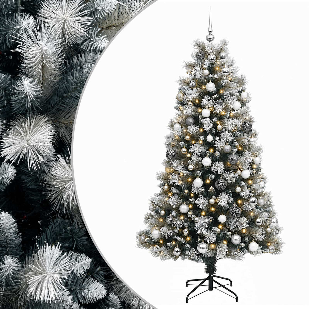 vidaXL Artificial Hinged Christmas Tree with Baubles 210 cm 300 LEDs