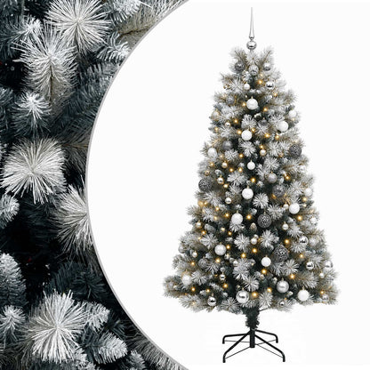 vidaXL Artificial Hinged Christmas Tree with Baubles 210 cm 300 LEDs