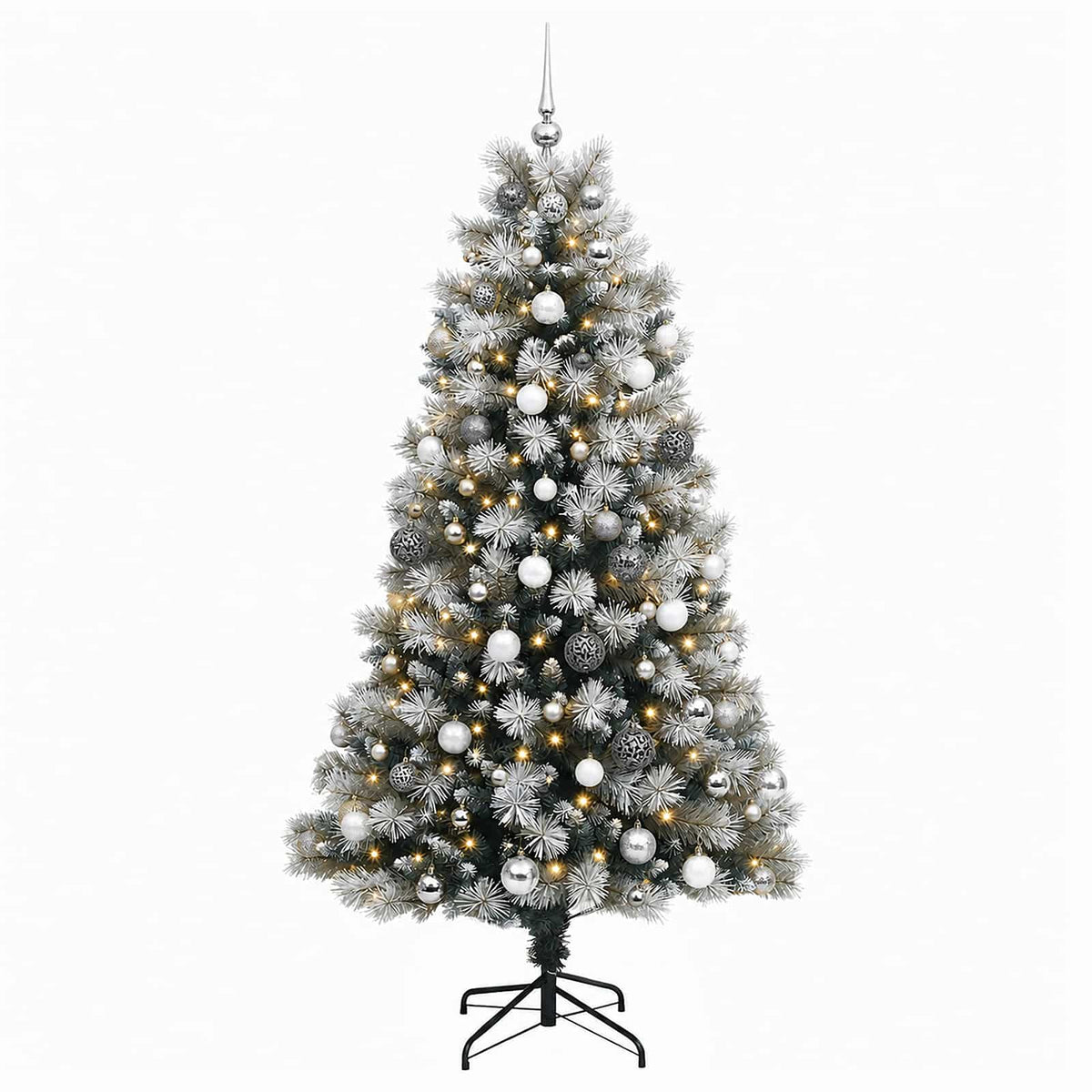 vidaXL Artificial Hinged Christmas Tree with Baubles 210 cm 300 LEDs