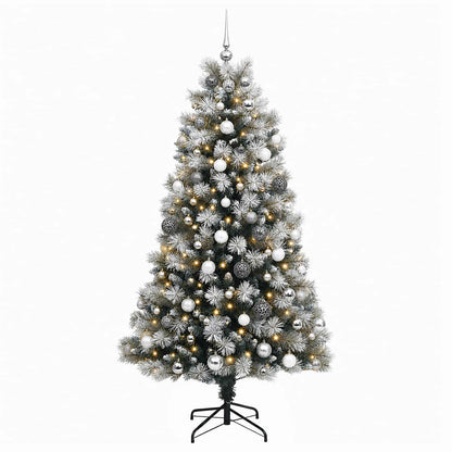 vidaXL Artificial Hinged Christmas Tree with Baubles 210 cm 300 LEDs