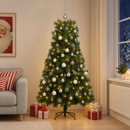 vidaXL Artificial Hinged Christmas Tree with Baubles 240 cm 300 LEDs