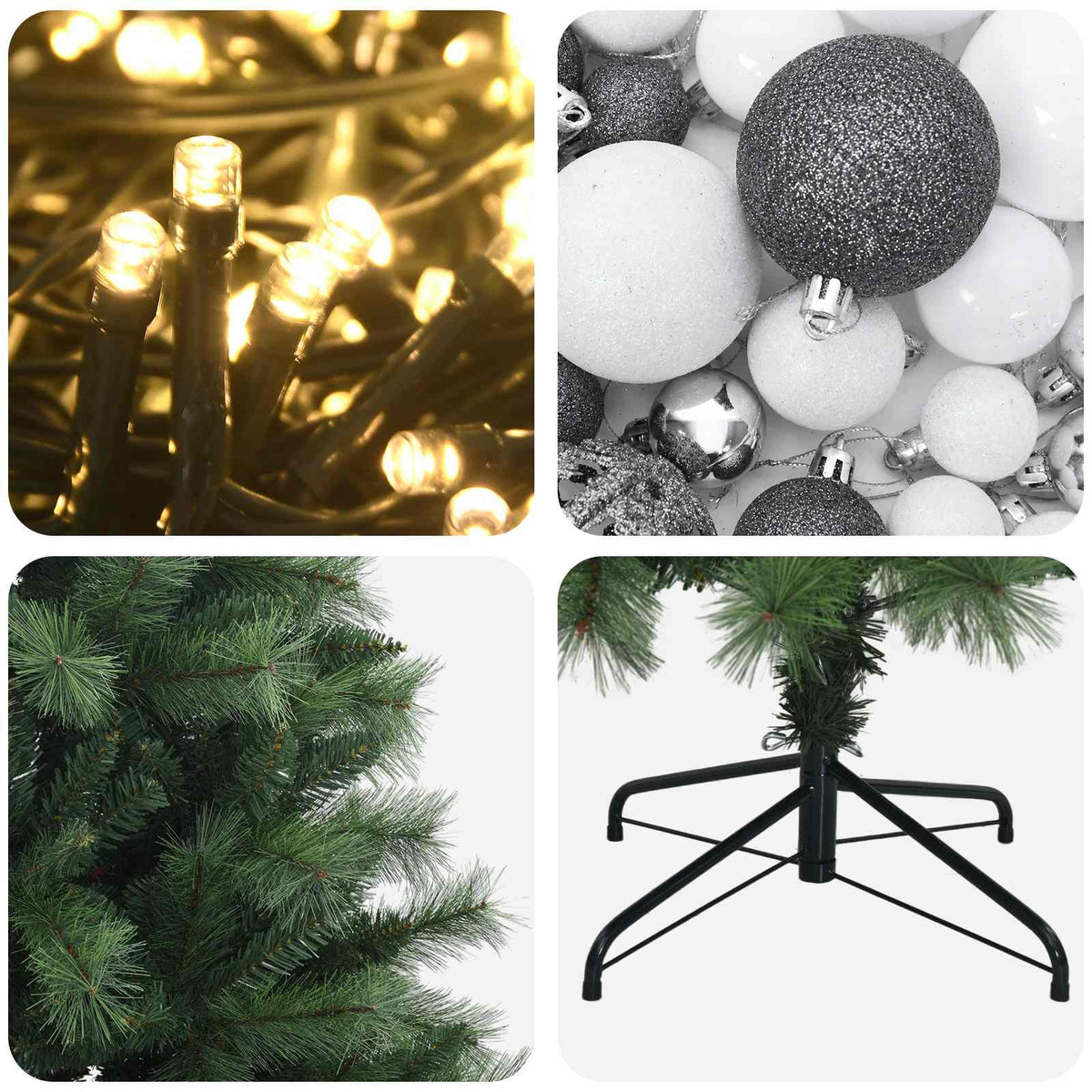 vidaXL Artificial Hinged Christmas Tree with Baubles 180 cm 300 LEDs