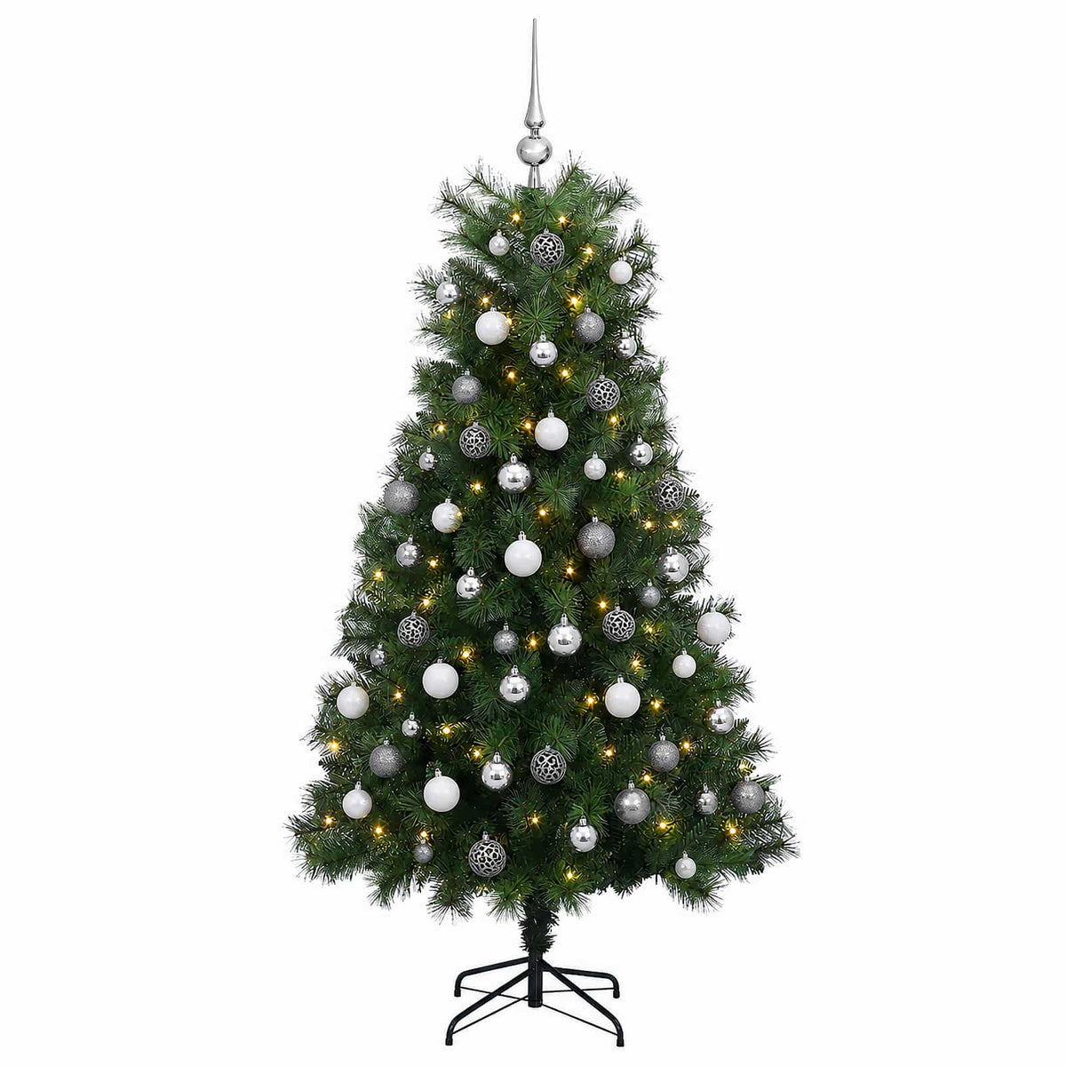 vidaXL Artificial Hinged Christmas Tree with Baubles 180 cm 300 LEDs