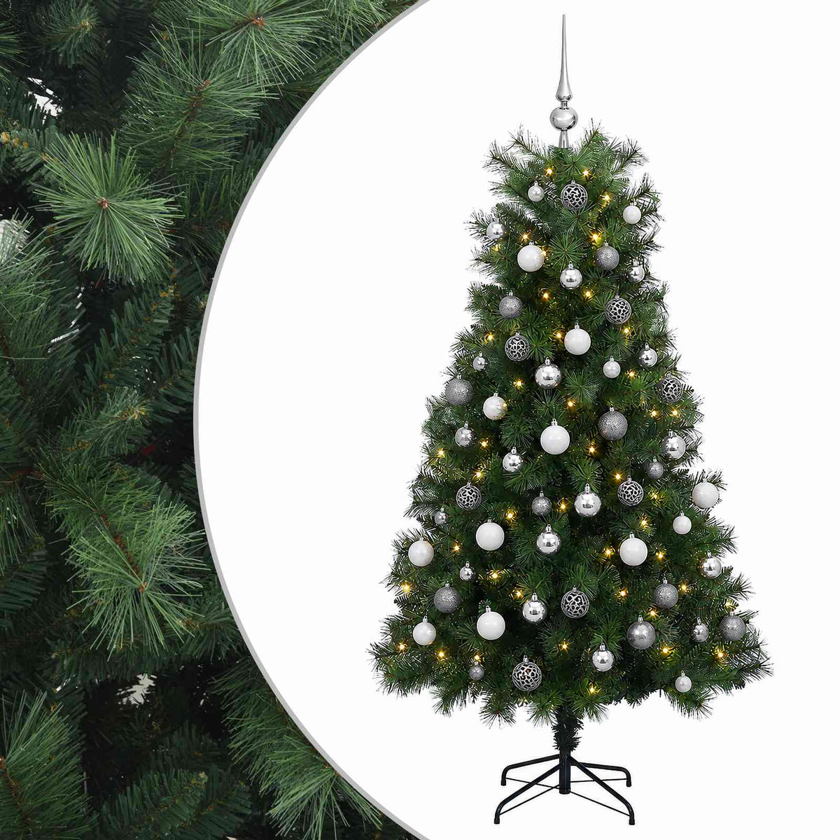 vidaXL Artificial Hinged Christmas Tree with Baubles 210 cm 300 LEDs