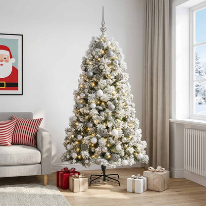 vidaXL Artificial Hinged Christmas Tree with Baubles 210 cm 300 LEDs
