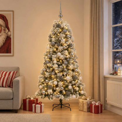 vidaXL Artificial Hinged Christmas Tree with Baubles 210 cm 300 LEDs
