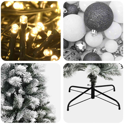 vidaXL Artificial Hinged Christmas Tree with Baubles 210 cm 300 LEDs