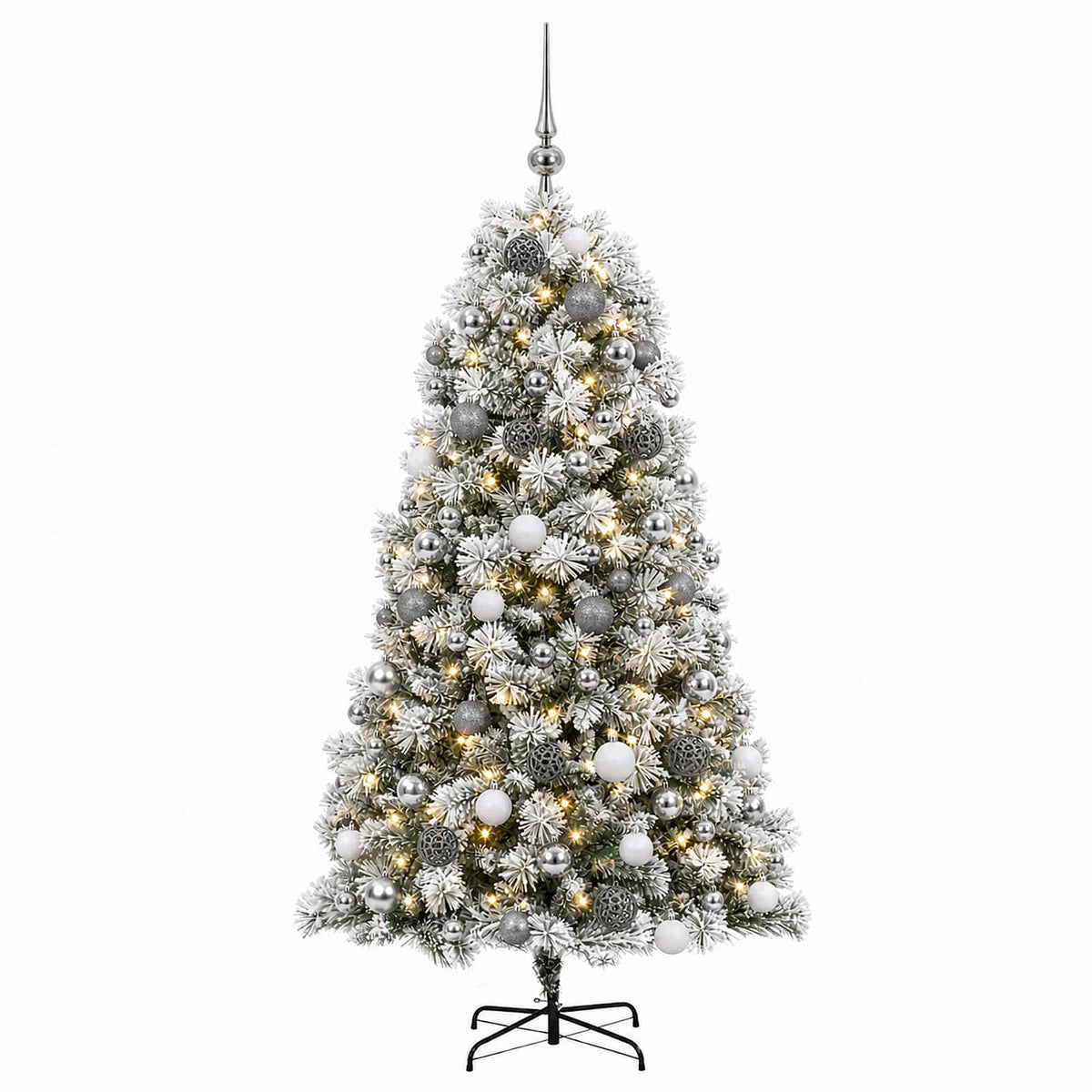 vidaXL Artificial Hinged Christmas Tree with Baubles 210 cm 300 LEDs