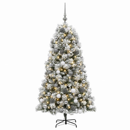 vidaXL Artificial Hinged Christmas Tree with Baubles 210 cm 300 LEDs