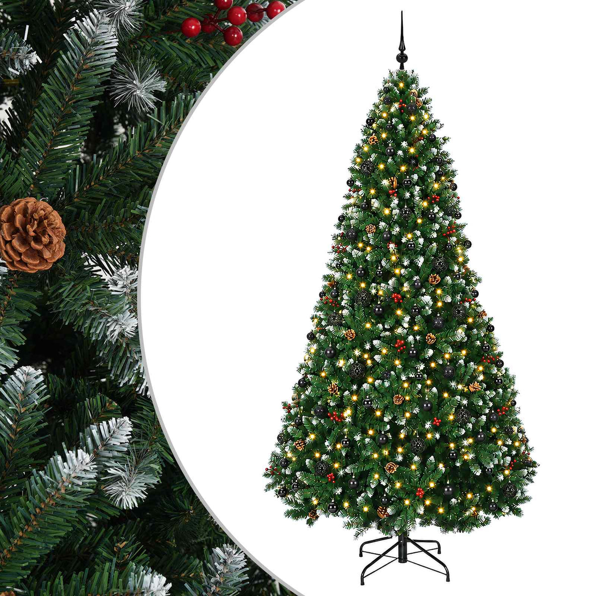 vidaXL Artificial Christmas Tree Green with Baubles 270 cm 300 LEDs