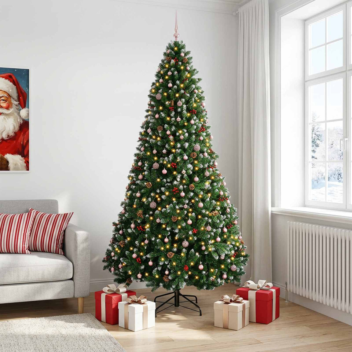 vidaXL Artificial Green Christmas Tree with Ornaments 300 cm 300 LEDs