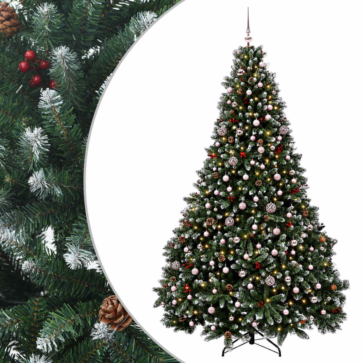 vidaXL Green Artificial Christmas Tree with Baubles 270 cm 300 LEDs