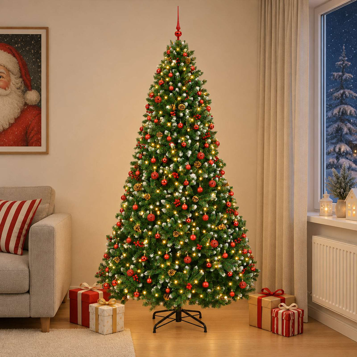 vidaXL Artificial Christmas Tree Green with Baubles 300 cm 300 LEDs