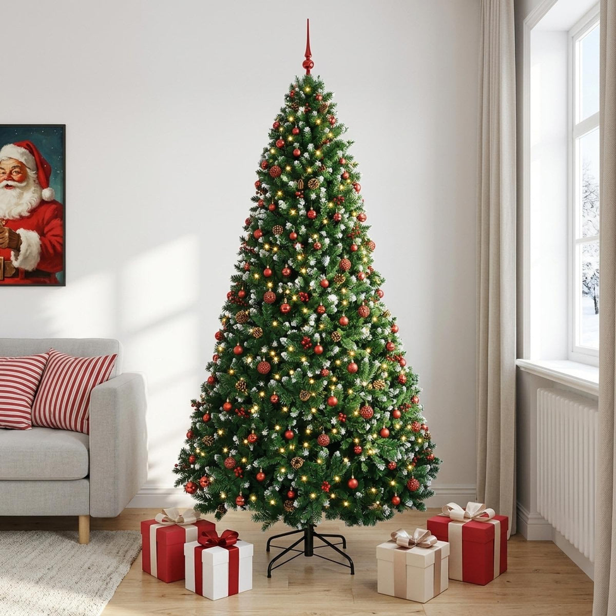 vidaXL Artificial Christmas Tree Green with Baubles 270 cm 300 LEDs