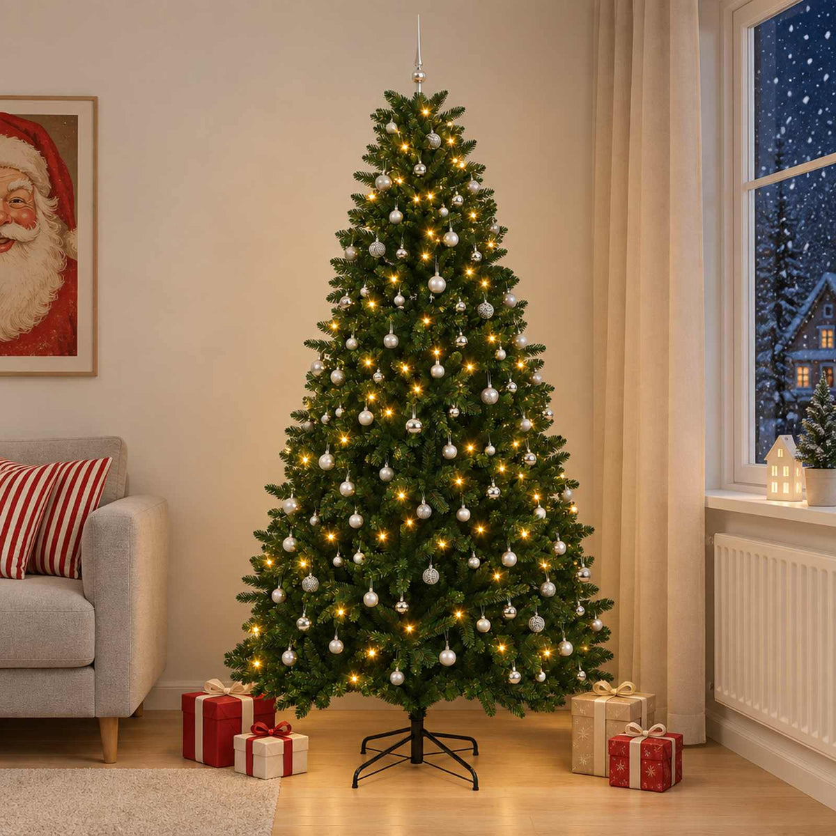 vidaXL Artificial Christmas Tree Mid-green with Bauble 300 cm 600 LEDs