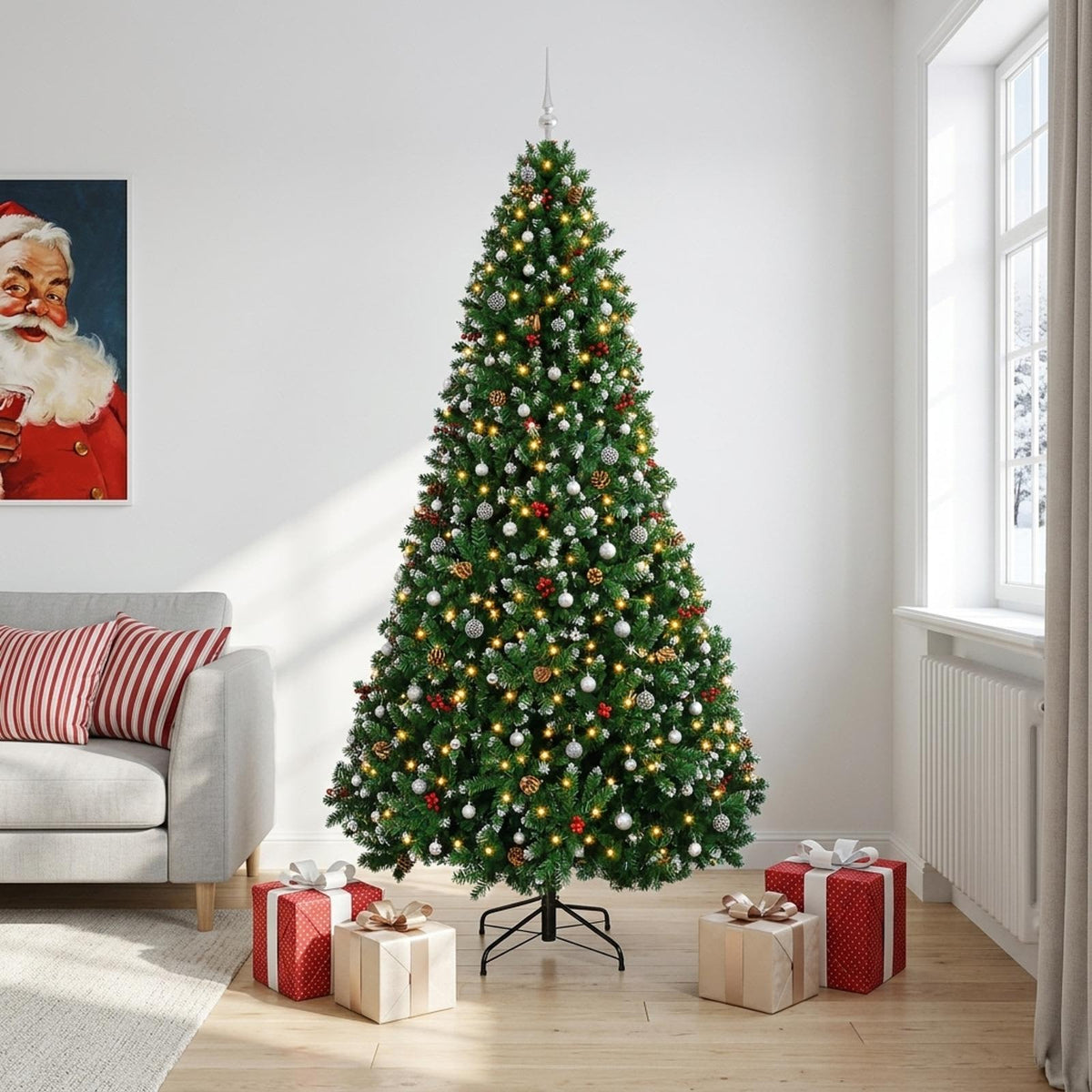vidaXL Artificial Green Christmas Tree with Baubles 270 cm 300 LEDs