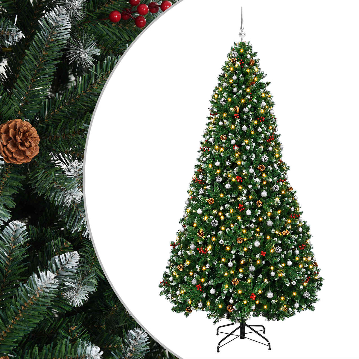 vidaXL Green Artificial Christmas Tree with Baubles 300 cm 300 LEDs