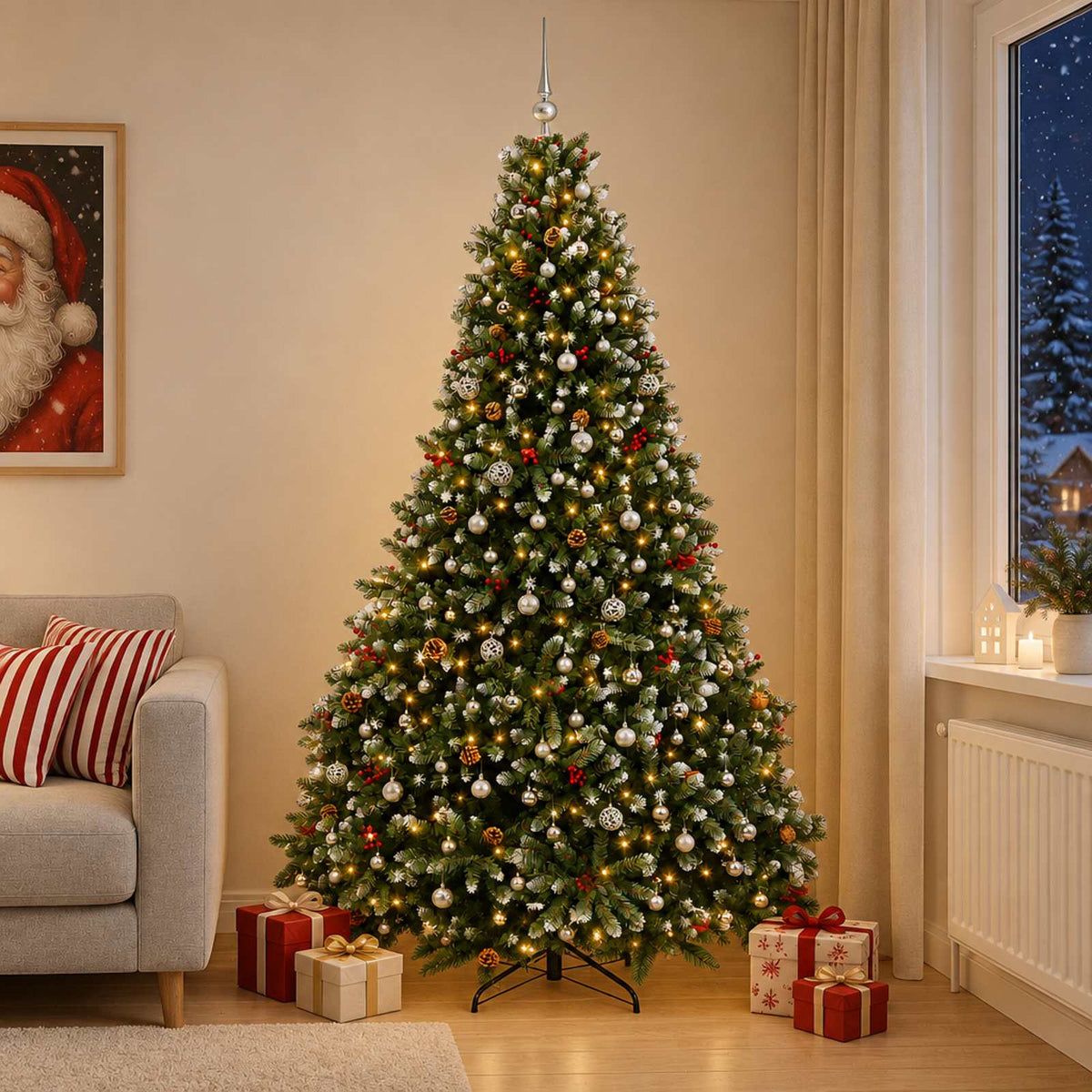 vidaXL Artificial Christmas Tree Green with Bauble 300 cm 600 LEDs