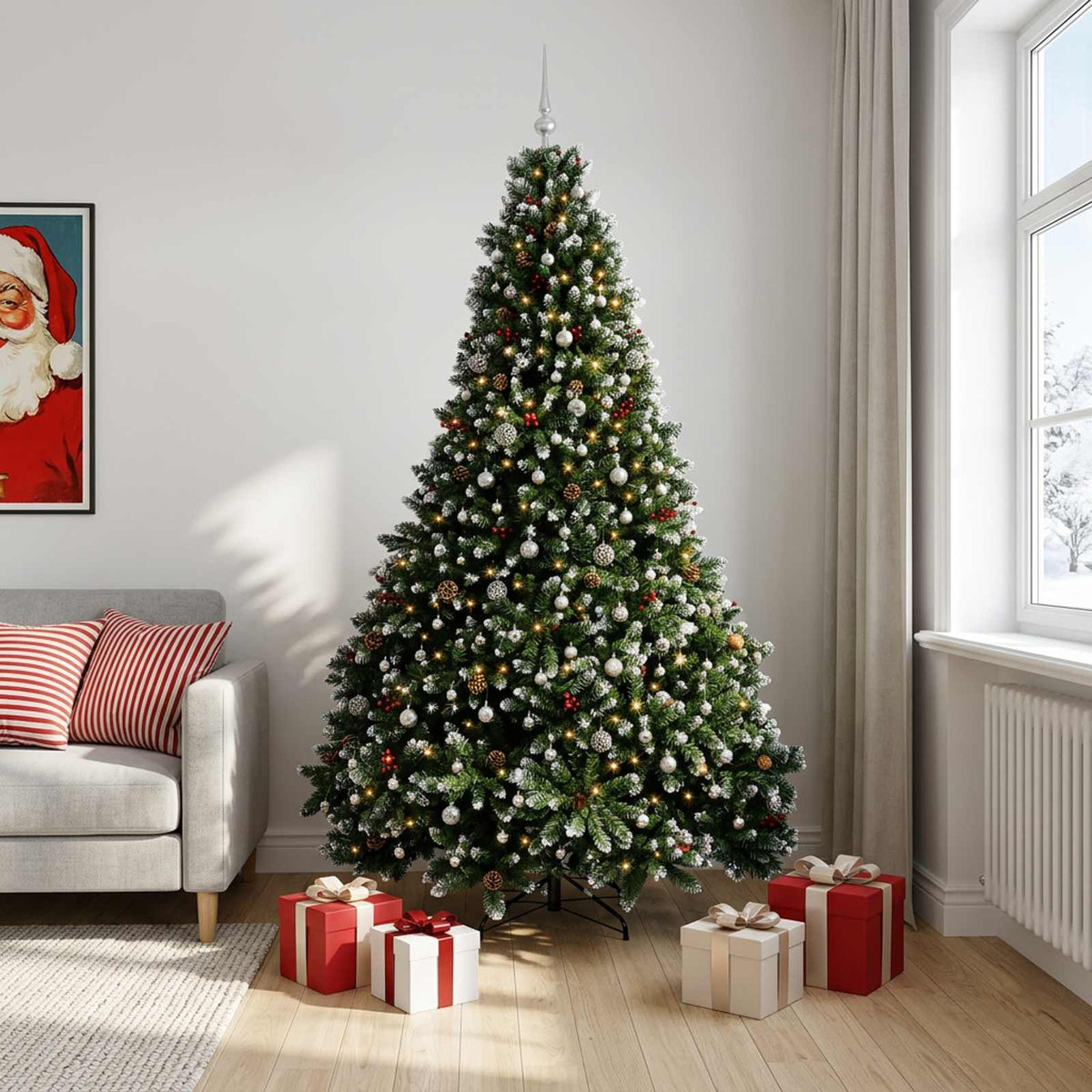 vidaXL Artificial Christmas Tree Green with Bauble 300 cm 600 LEDs