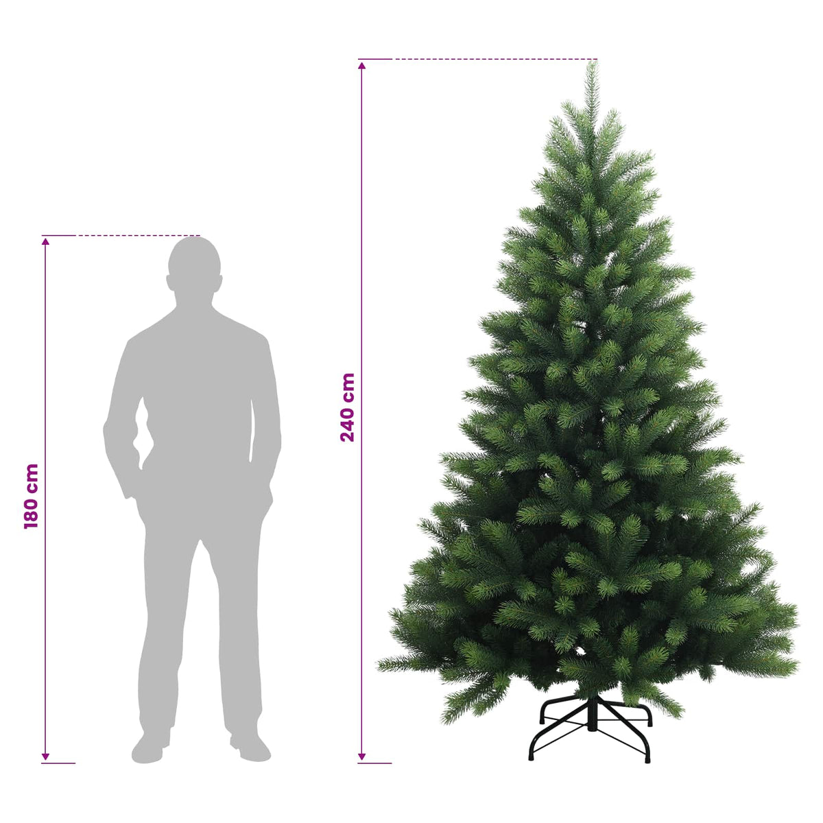 vidaXL Artificial Hinged Christmas Tree 240 cm PVC and Metal Green