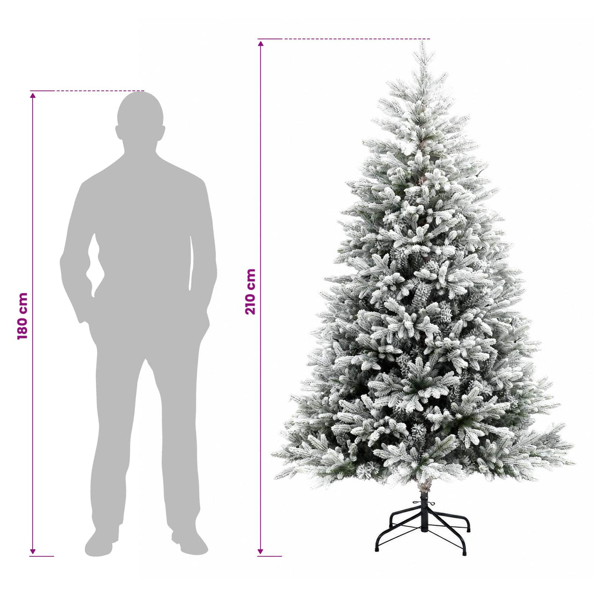 vidaXL Artificial Hinged Christmas Tree 210 cm PVC and Metal