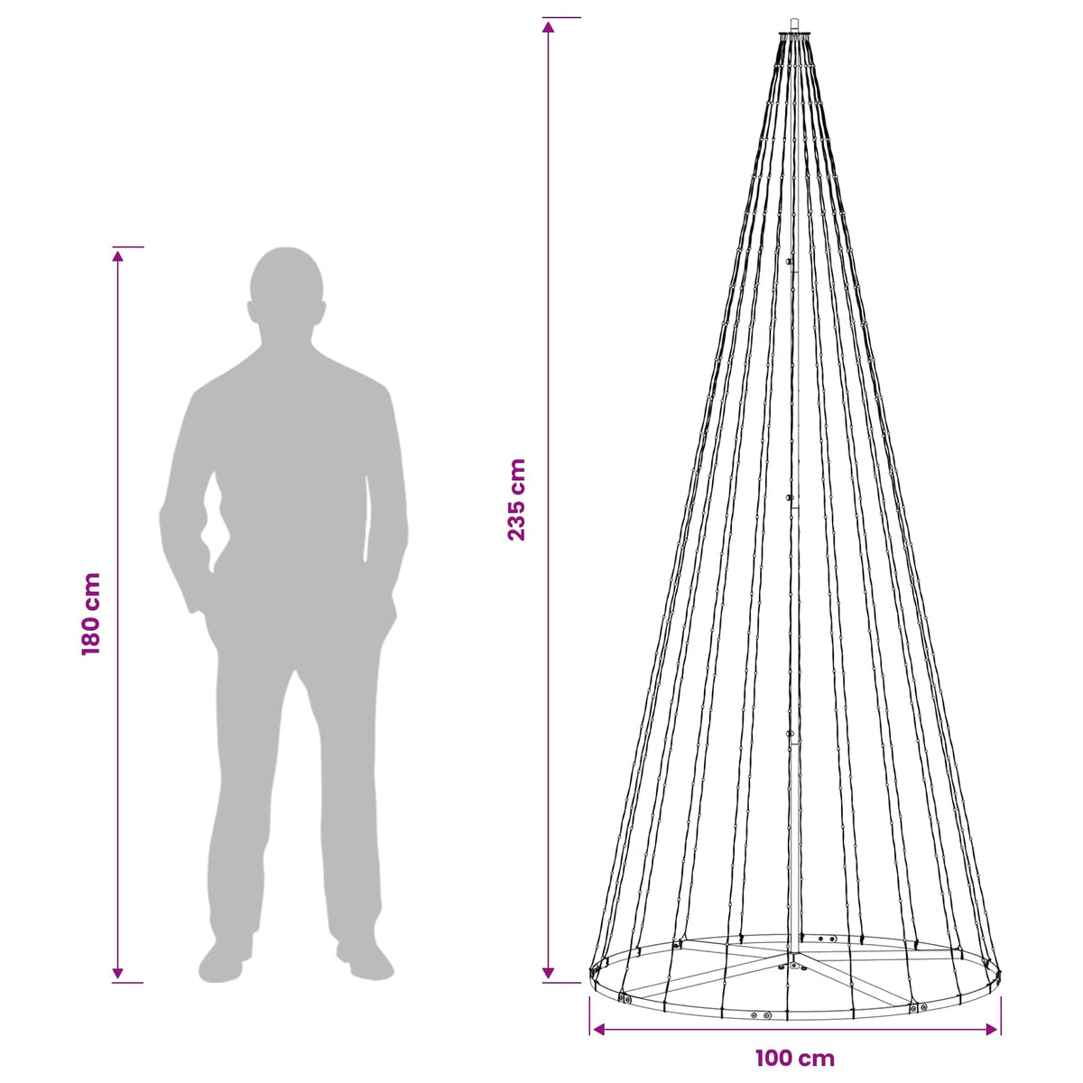 vidaXL LED Christmas Tree 235 cm 500 LEDs Warm White Steel Black