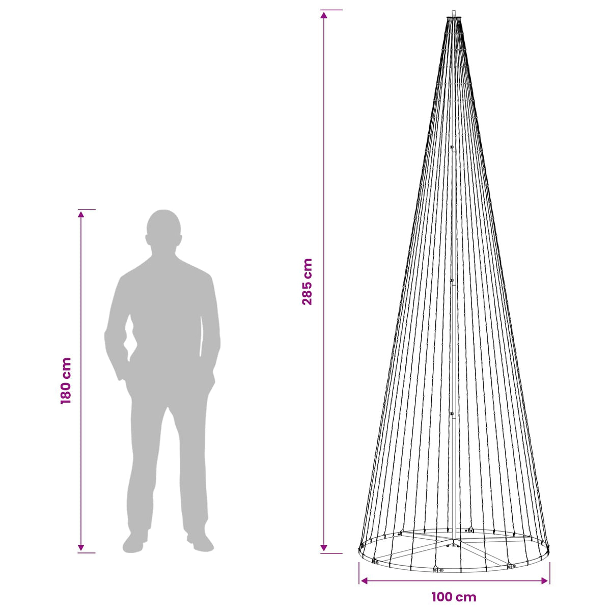 vidaXL LED Christmas Tree 285 cm 744 LEDs Warm White Steel Black