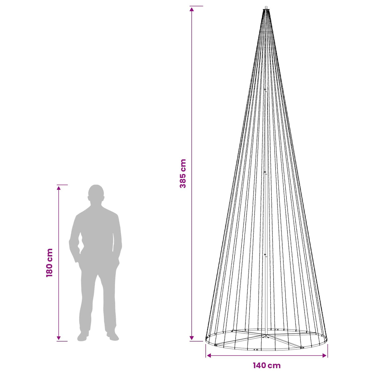 vidaXL LED Christmas Tree 385 cm 1148 LEDs Warm White Steel Black