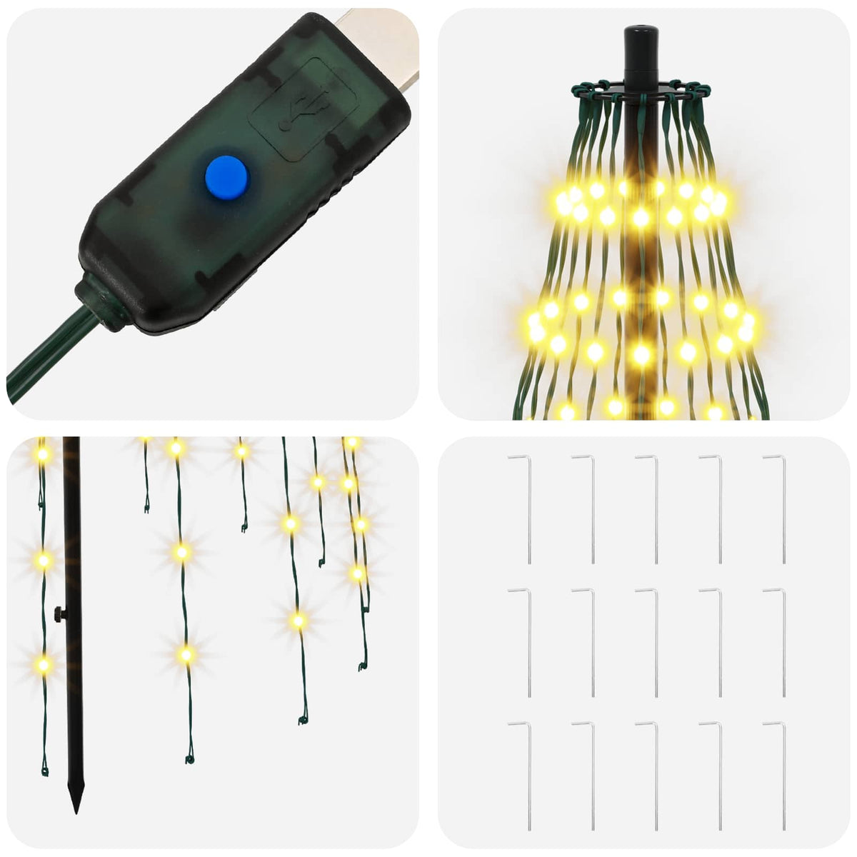 vidaXL LED Christmas Tree 165 cm 270 LEDs Warm White Steel Black