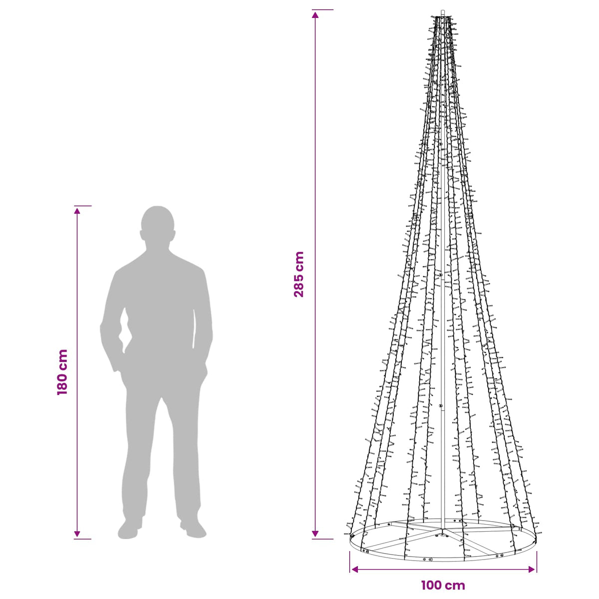 vidaXL LED Christmas Tree 285 cm 1550 LEDs Warm White Steel Black