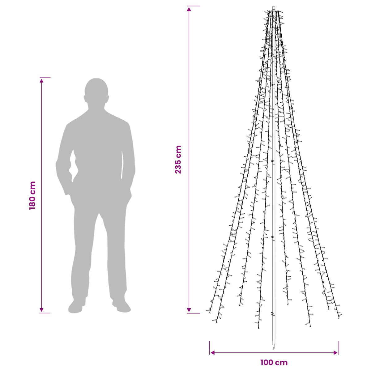 vidaXL LED Christmas Tree 235 cm 1000 LEDs Warm White Steel Black