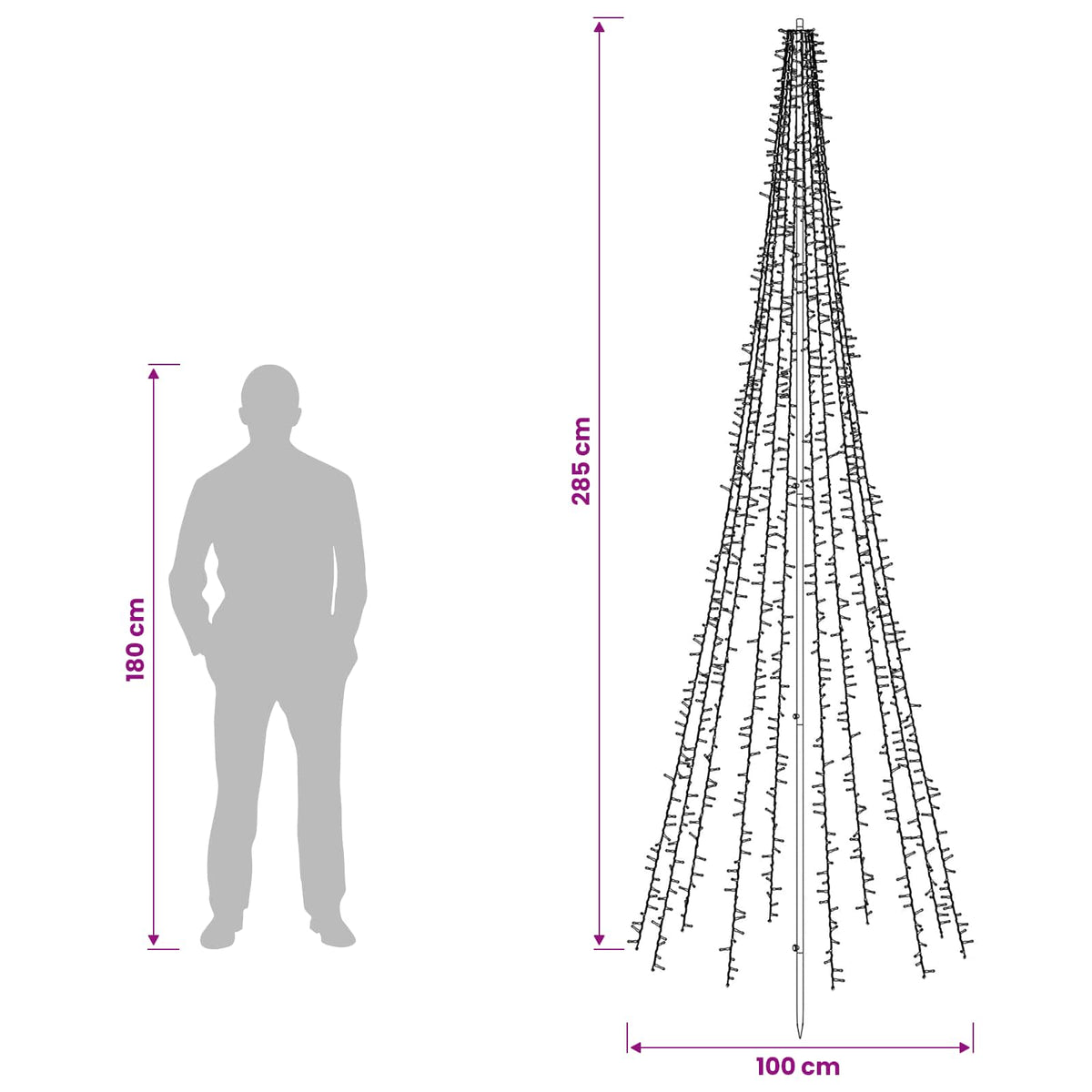 vidaXL LED Christmas Tree 285 cm 1550 LEDs Warm White Steel Black