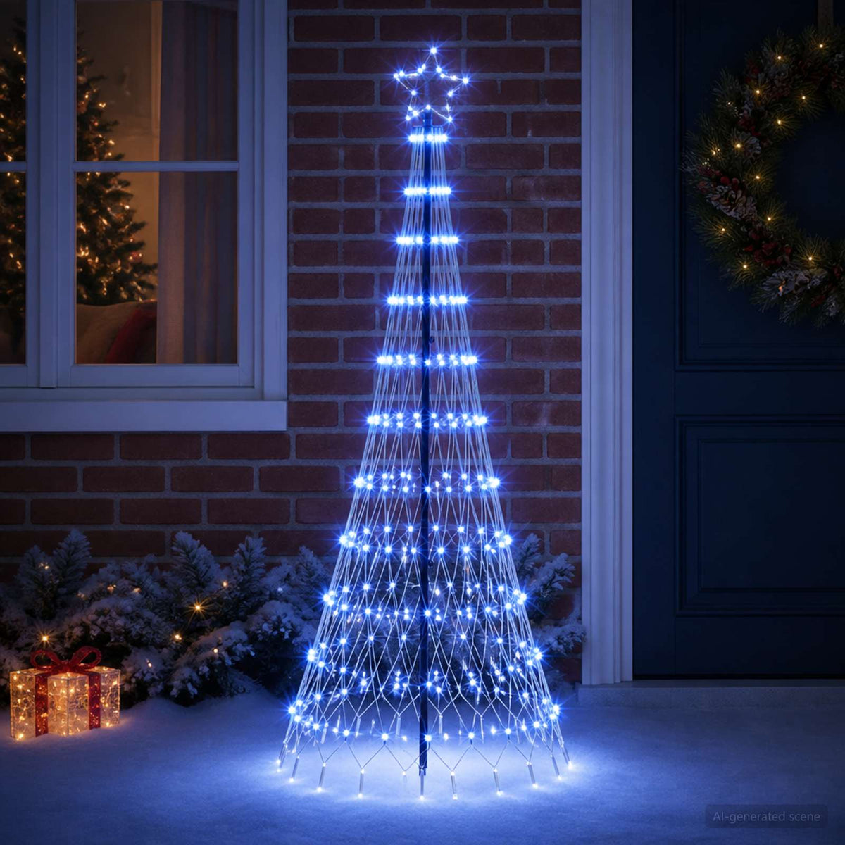 vidaXL LED Christmas Tree 180 cm 230 LEDs Blue Steel Black