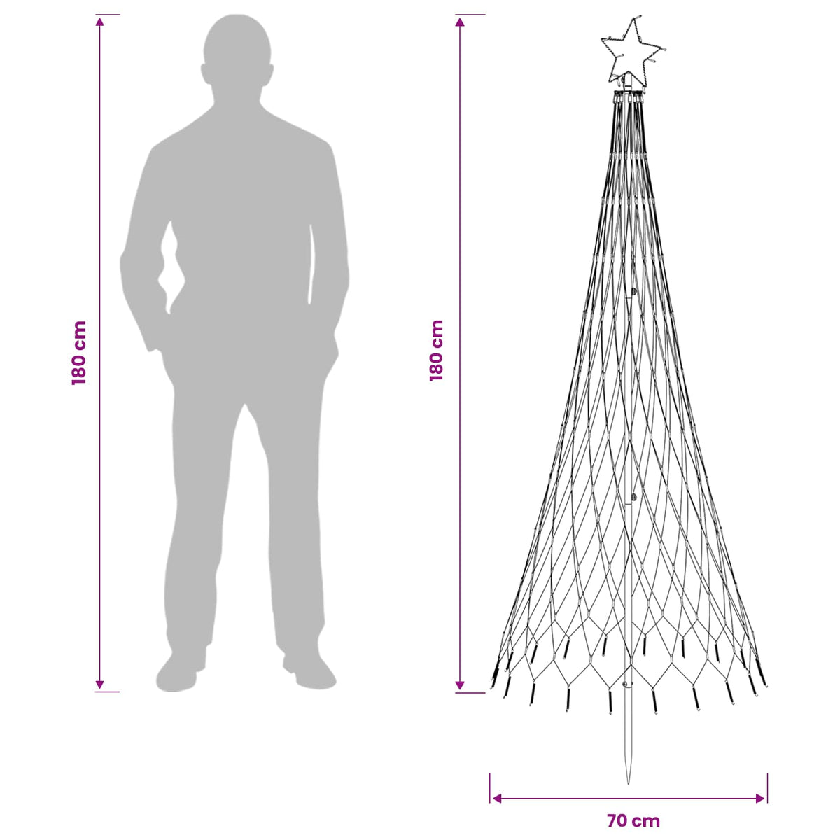 vidaXL LED Christmas Tree 180 cm 230 LEDs Multicolour Steel Black