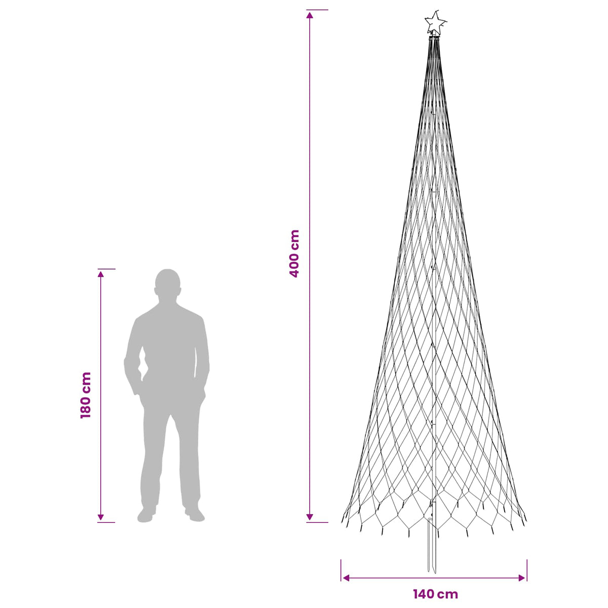vidaXL LED Christmas Tree 400 cm 450 LEDs Multicolour Steel Black
