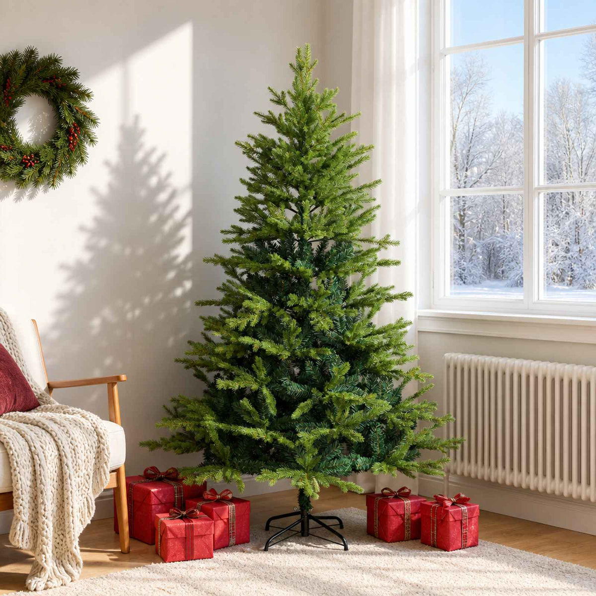 vidaXL Artificial Hinged Christmas Tree 180 cm PVC and Metal Green