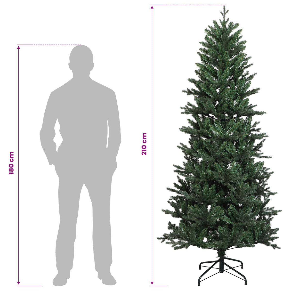 vidaXL Artificial Hinged Christmas Tree 210 cm PVC and PE Green
