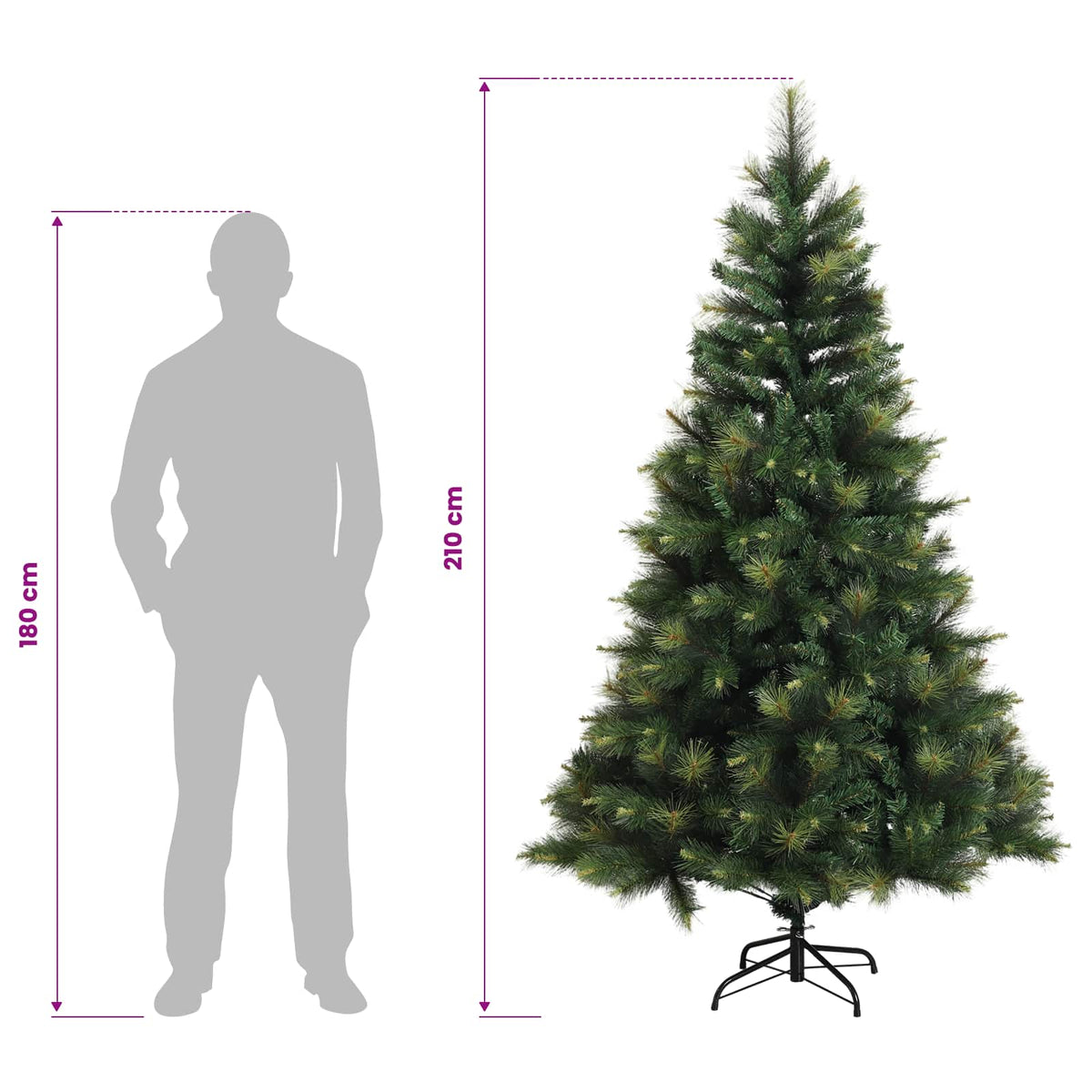 vidaXL Artificial Hinged Christmas Tree 210 cm PVC and Metal Green