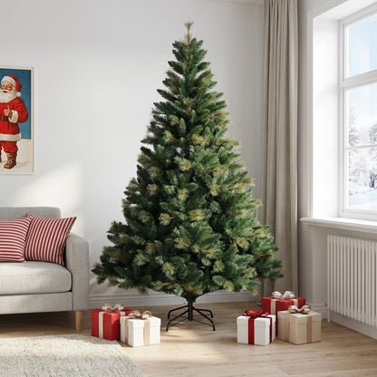 vidaXL Artificial Hinged Christmas Tree 210 cm PVC and Metal Green