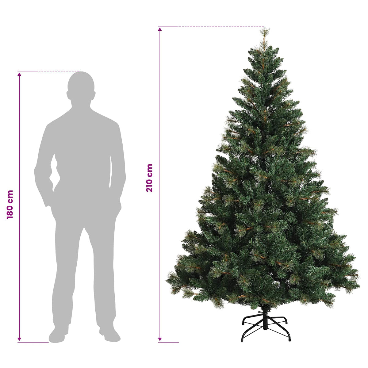 vidaXL Artificial Hinged Christmas Tree 210 cm PVC and Metal Green