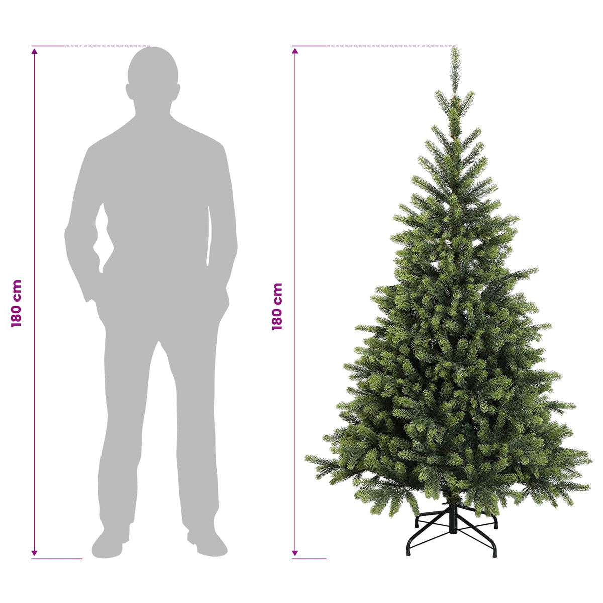 vidaXL Artificial Hinged Christmas Tree 180 cm PVC and Metal Green