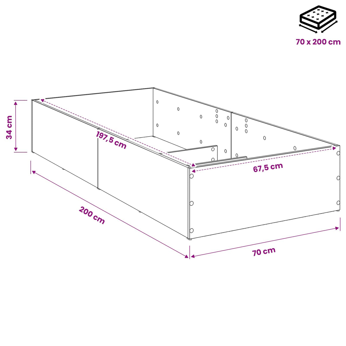 vidaXL Bed Surround for Adjustable Bed Base Black Oak 70 x 200 cm
