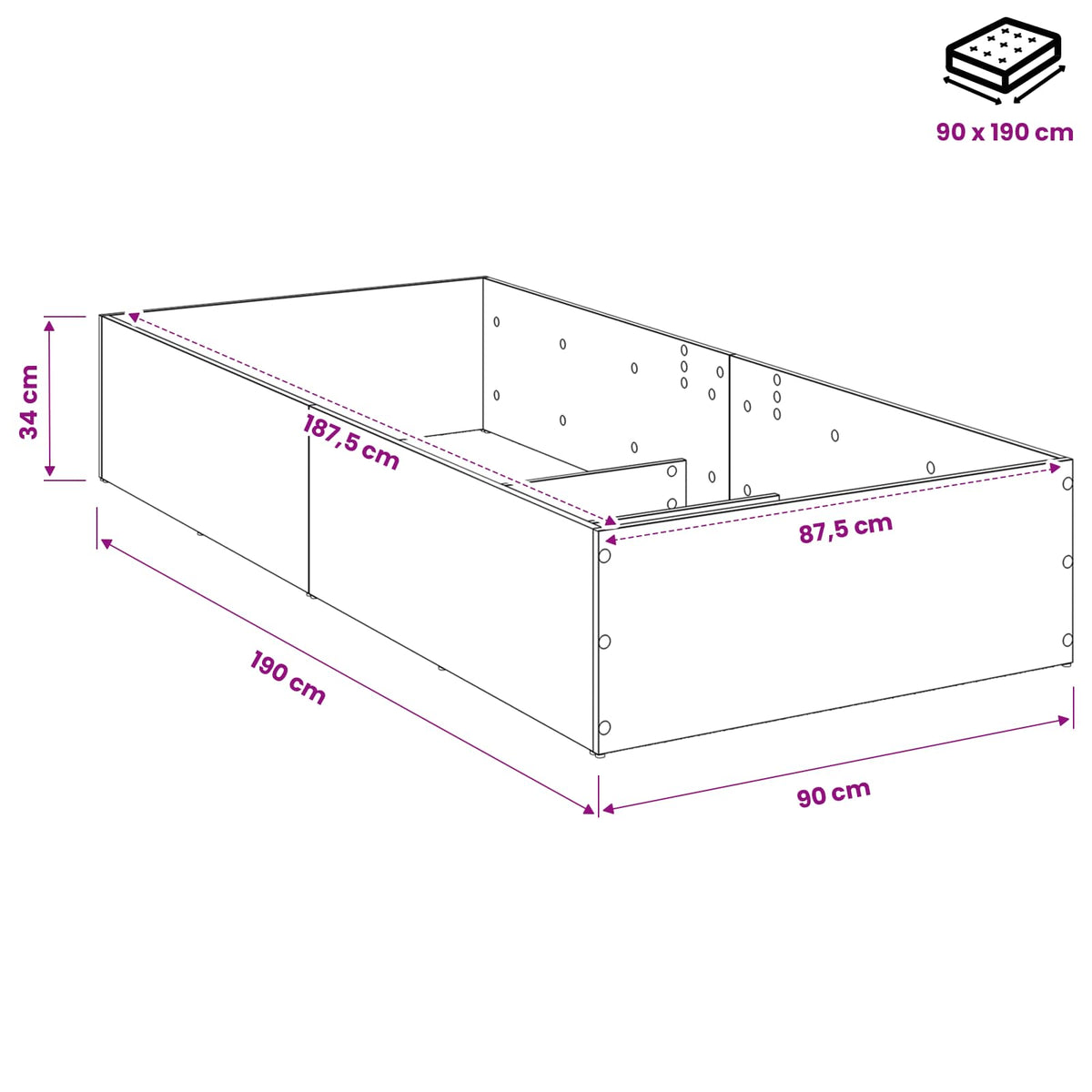vidaXL Bed Surround for Adjustable Bed Base Smoked Oak 90 x 190 cm