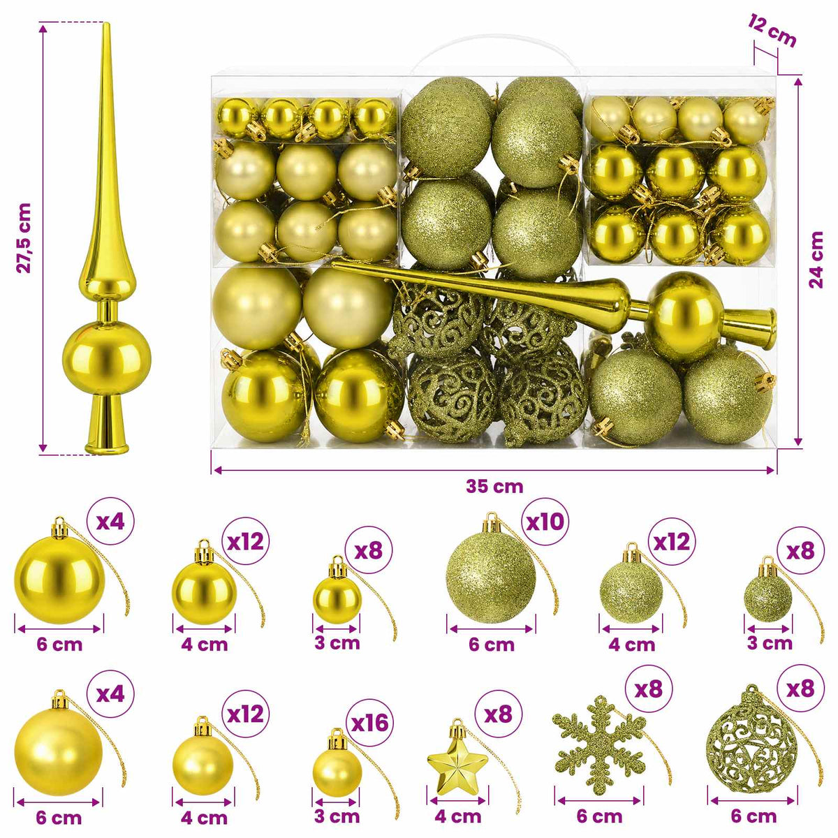 vidaXL Christmas Ball Set 111 pcs Light Green 6 cm Polystyrene