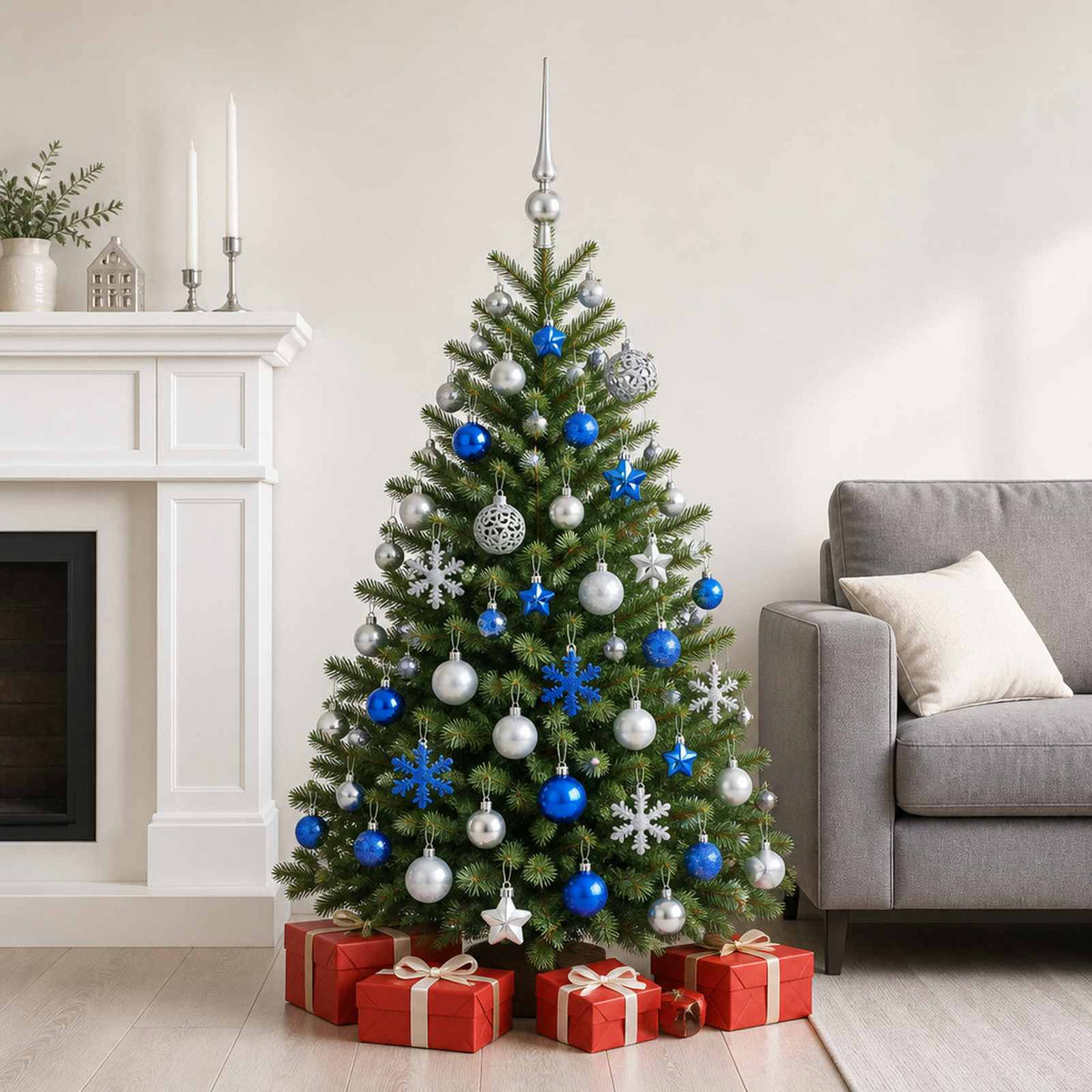 vidaXL Christmas Ball Set 111 pcs Blue and Silver 6 cm Polystyrene