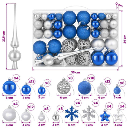 vidaXL Christmas Ball Set 111 pcs Blue and Silver 6 cm Polystyrene