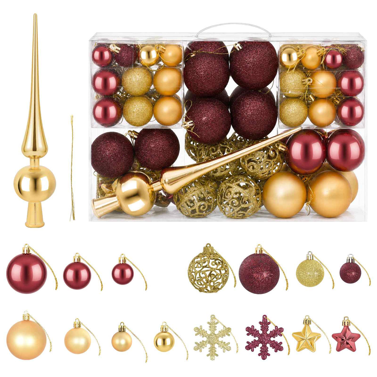 vidaXL Christmas Ball Set 111 pcs Gold and Wine Red 6 cm Polystyrene