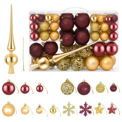 vidaXL Christmas Ball Set 111 pcs Gold and Wine Red 6 cm Polystyrene